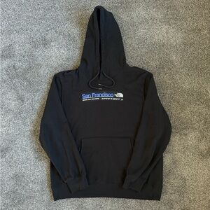 The North Face Black Hoodie with Blue Text